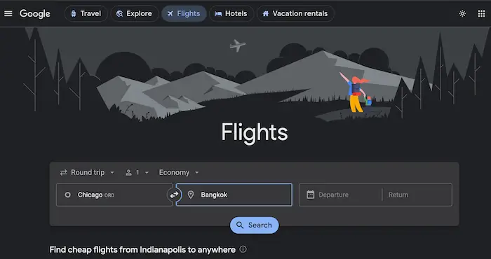 google flights homepage