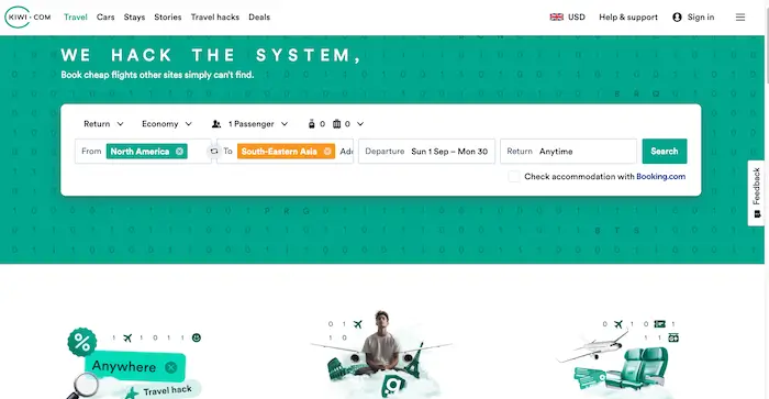kiwi.com homepage