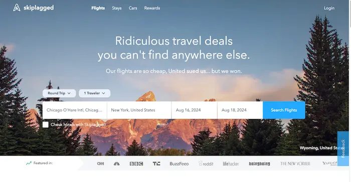 skiplagged homepage
